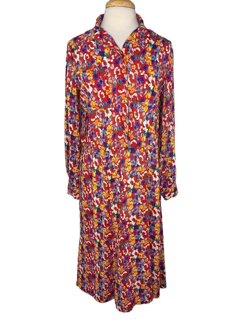Vintage BRELI ORIGINALS Multicolor Floral Collared Dress Size 12 Made in USA